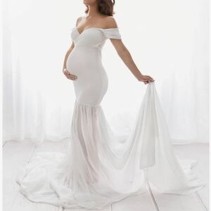 White Stretchy Off The Shoulder Gown